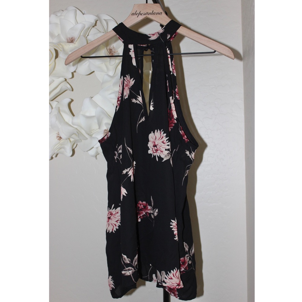 Charlotte Russe Black Floral Halter Tank Top